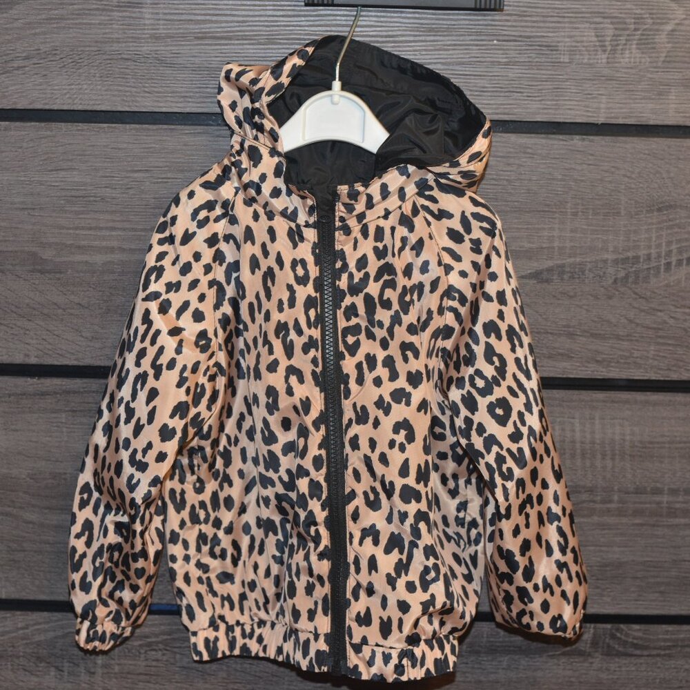 HUXBABY Leopard black reversible hooded rainjacket Size 3